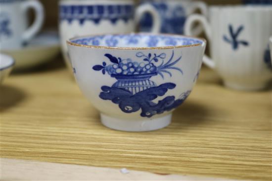 A collection of 18th century Worcester, Caughley and Liverpool blue and white cups and saucers